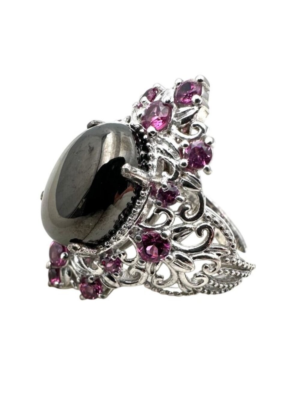 Chuck Celmency Black & Pink Gemstone Statement Ring Sterling Silver Size 6 - Picture 2 of 5